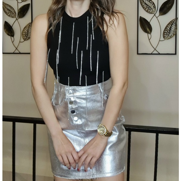 Siyah Sıfır Kol Zincir Detaylı Bluz