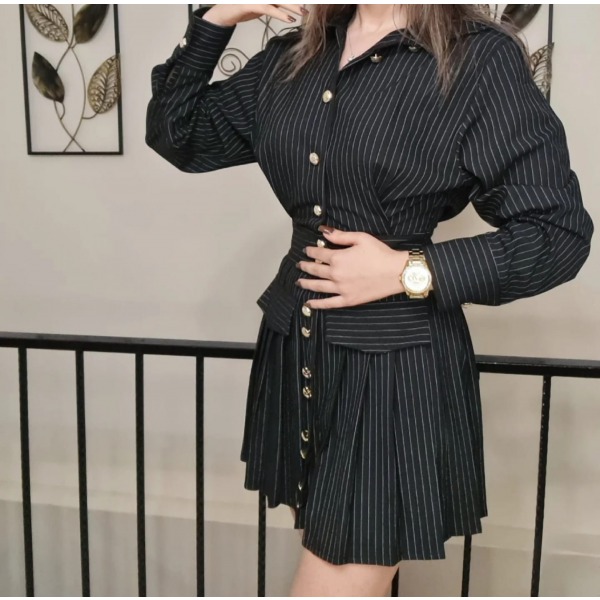 Marka Tasarım Model Gold Düğmeli Elbise (Siyah)