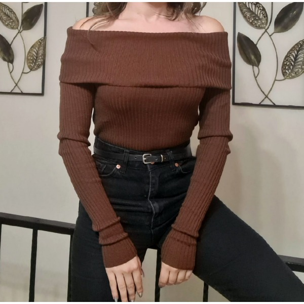 Kahverengi  Şal Yaka Triko Kazak